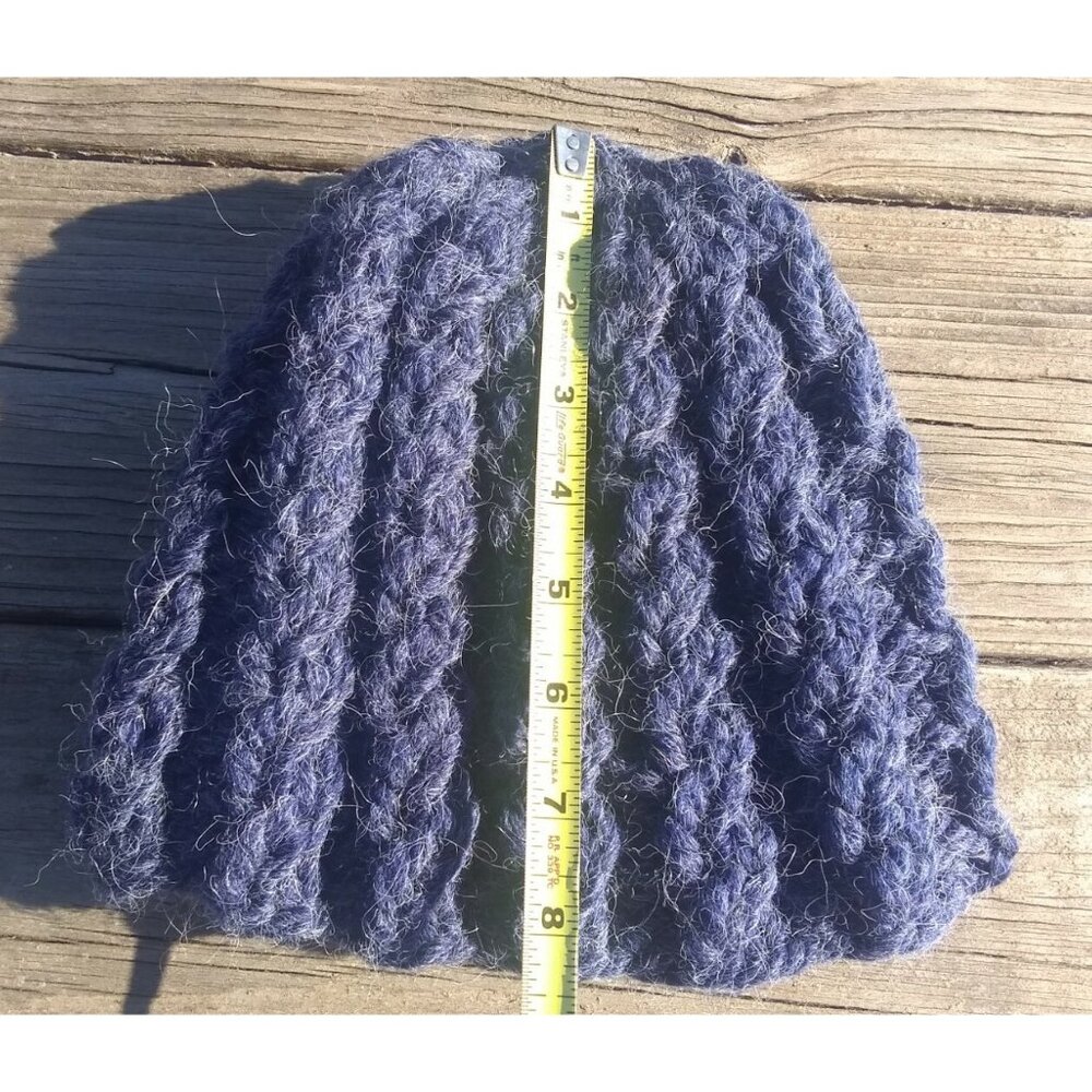 Chunky Skully Beanie Hat Hand Knit Men's Unisex Midnight Blue Alpaca Blend M/L - Picture 8 of 9